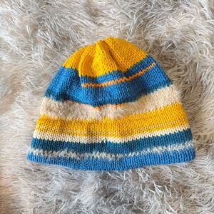 Handmade Yellow and Blue Striped Knitted Hat